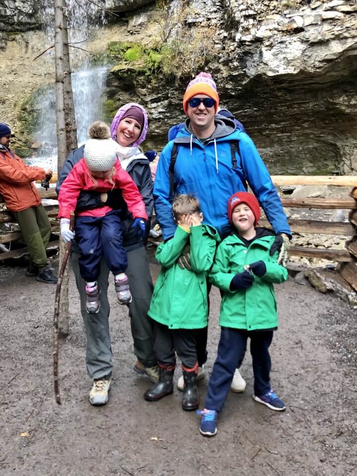 Family outside hiking together