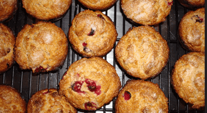 Cranberry muffins on a wire rack