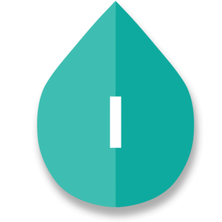 A teal droplet-shaped icon with a white vertical line in the center.