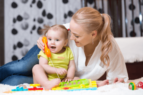 mother and daughter playing