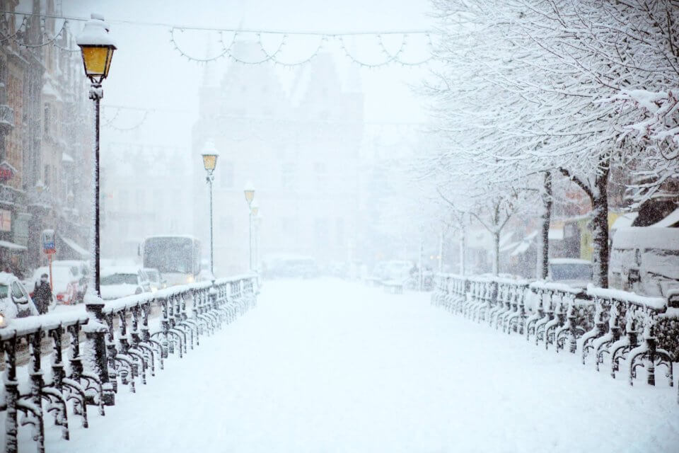 Winter snow storm in the city