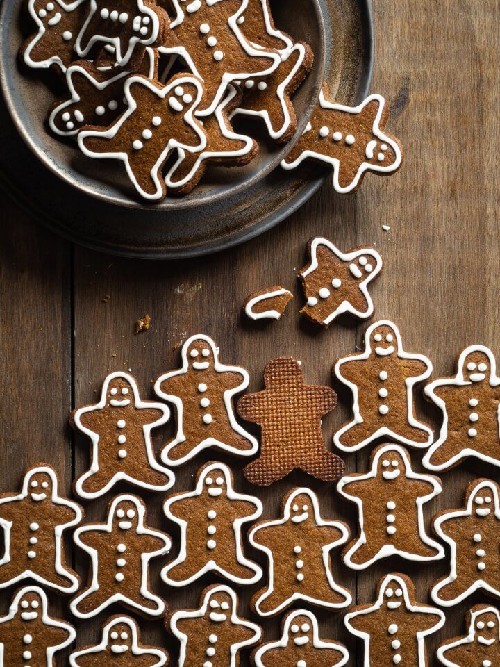 Gingerbread cookies on a wooden table