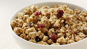 Granola in a white bowl