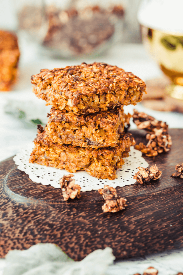 pumpkin granola bar on brown plate