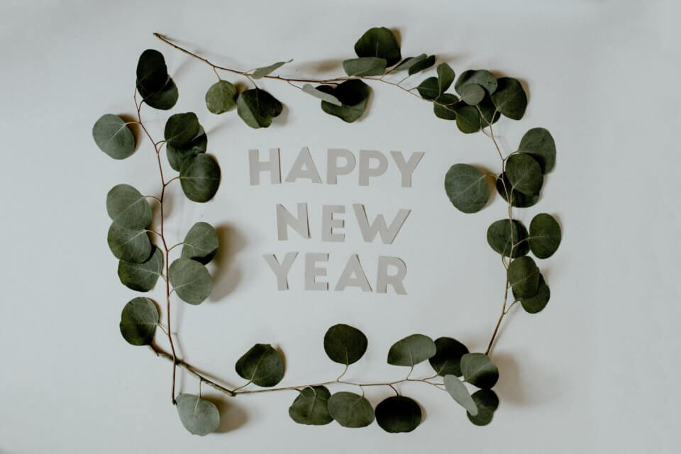 Happy New Year image with leaf boarder