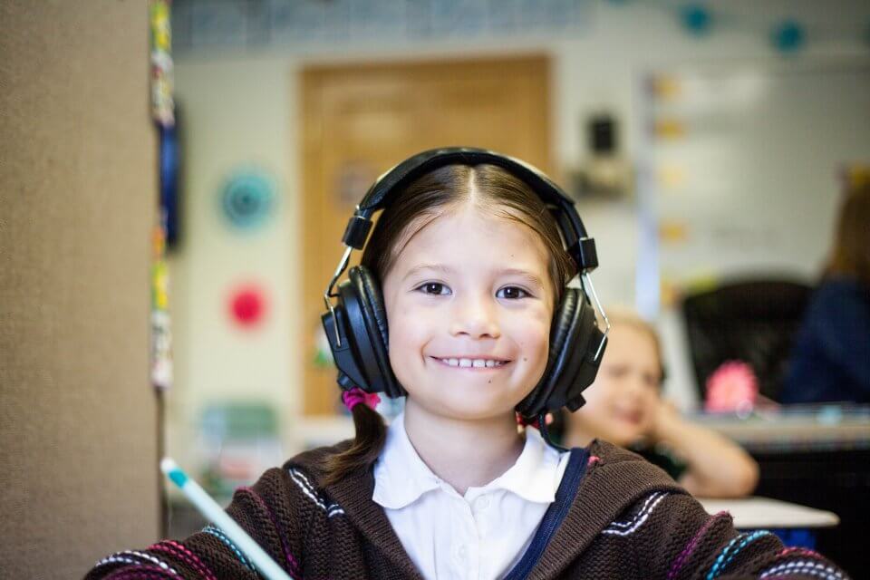 Child listening to music