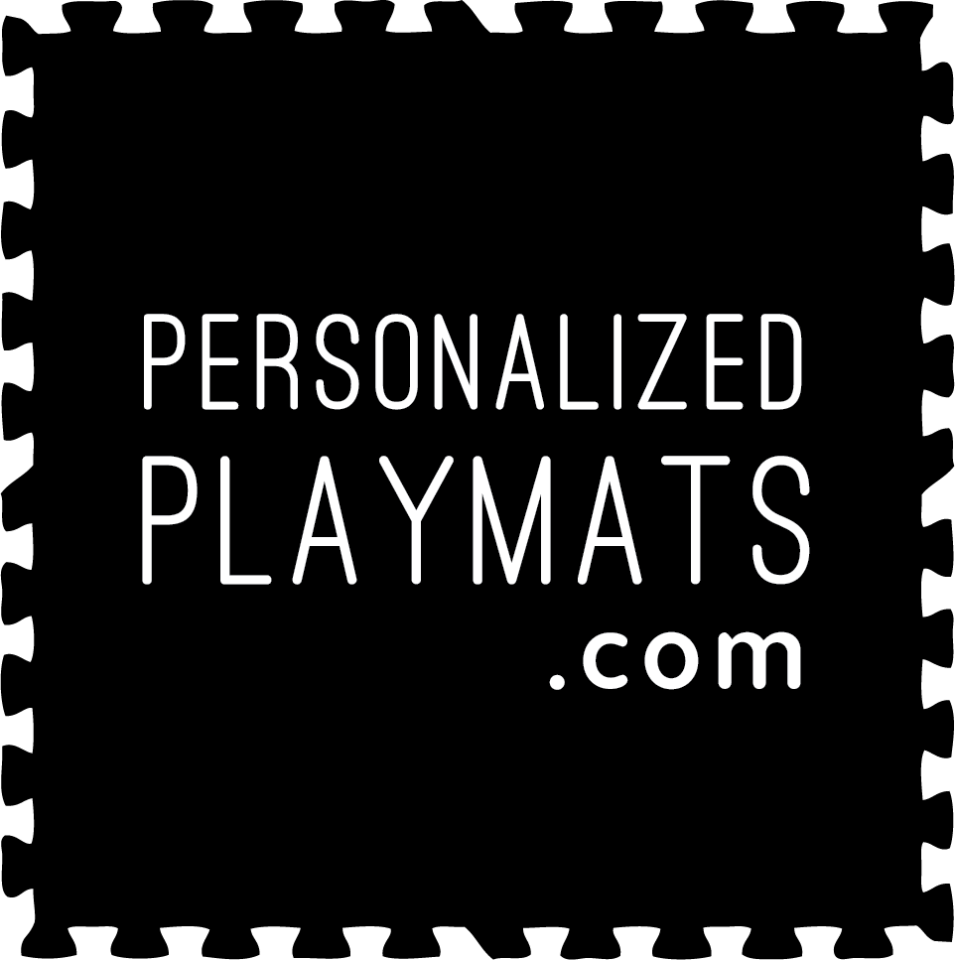 Black background with the white text "PERSONALIZED PLAYMATS .com" in all capital letters.