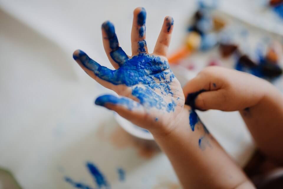 Child handprint blue