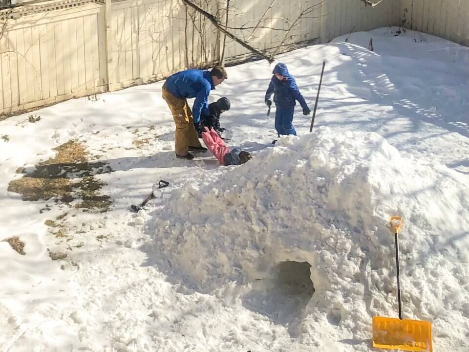 Snow mountain with the children